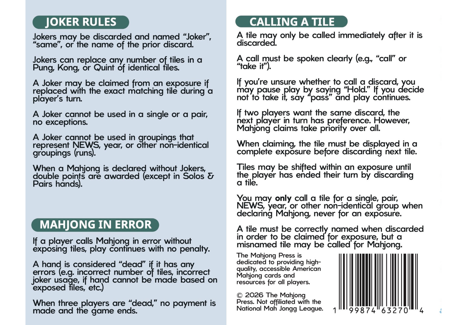 2026 American Mahjong Card – Annual Edition - Cowgirl Cover